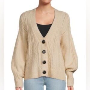 Elie Tahari Cream Cable Knit Button Cardigan Medium